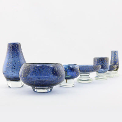 高級ガラス仏具 雲霞 藍色 5～7点セットメイン画像01
