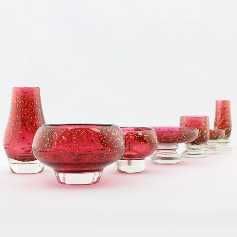 高級ガラス仏具 雲霞 紅色 5～7点セットメイン画像01