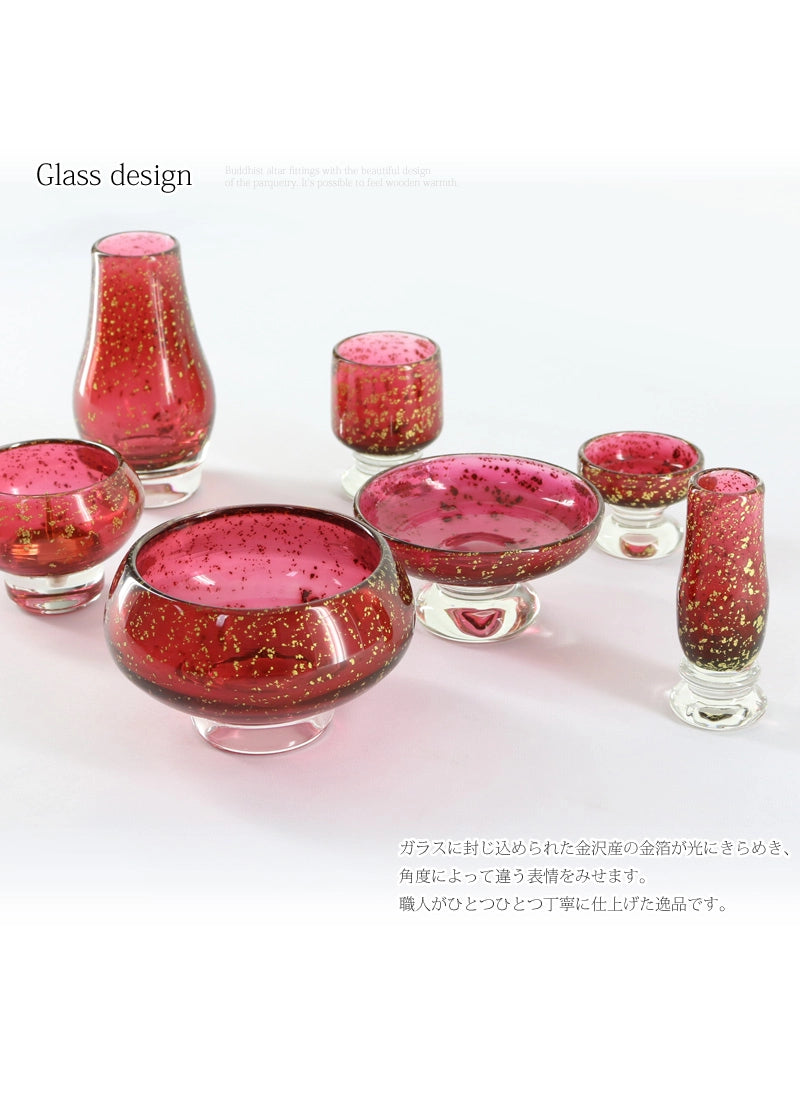 高級ガラス仏具 雲霞 紅色 5～7点セットの商品画像2枚目