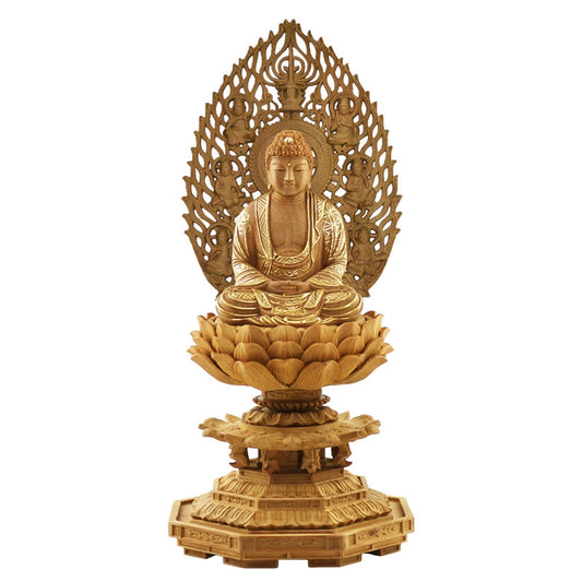 檀木仏像 八角台座 座釈迦 眼入り【曹洞宗・臨済宗・禅宗】メイン画像01