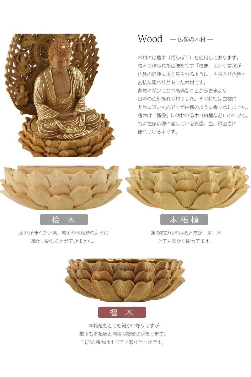 檀木仏像 八角台座 座釈迦 眼入り【曹洞宗・臨済宗・禅宗】の商品画像3枚目