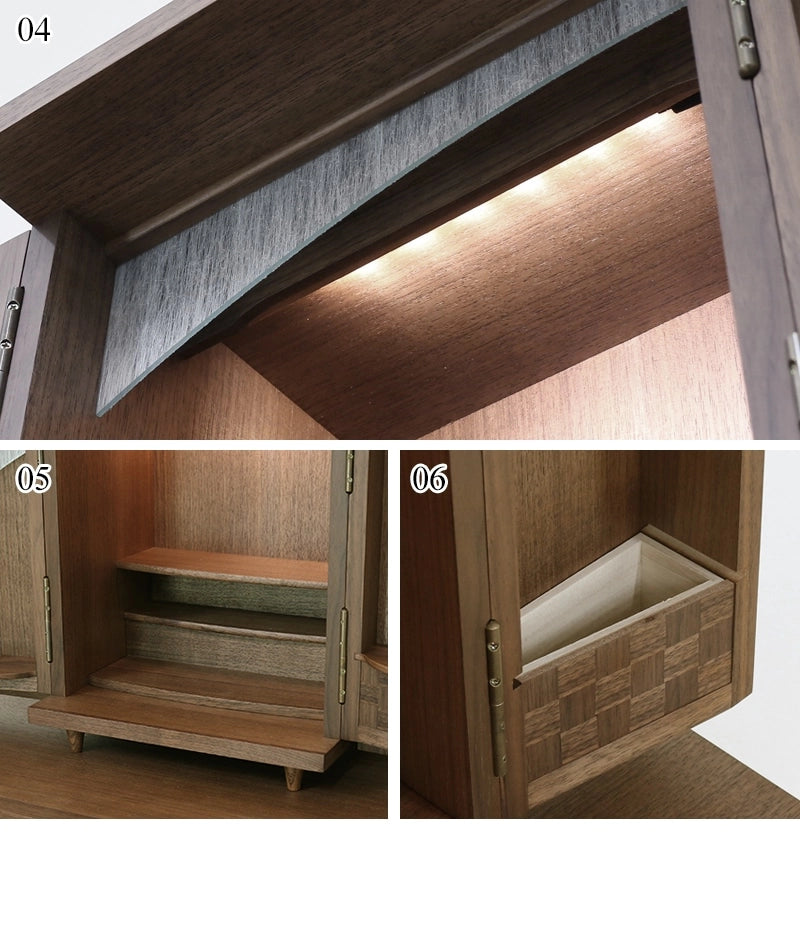 モダンミニ仏壇 夢SO ウォールナット市松 13号の様々なアングル04～06