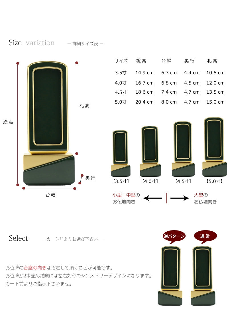 お位牌のサイズ・国産品質の説明。