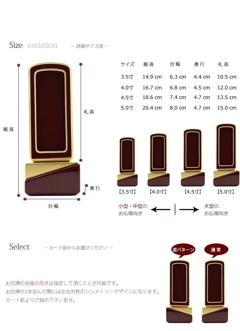 お位牌のサイズ・国産品質の説明。