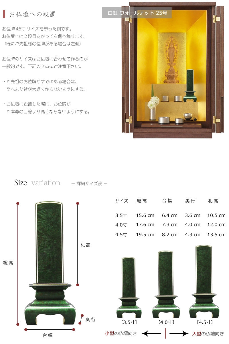 お仏壇に設置した例とサイズ目安。