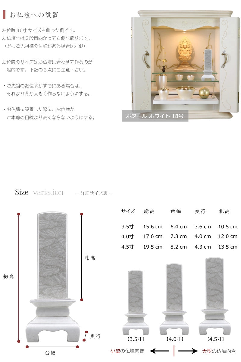 お仏壇に設置した例とサイズ目安。