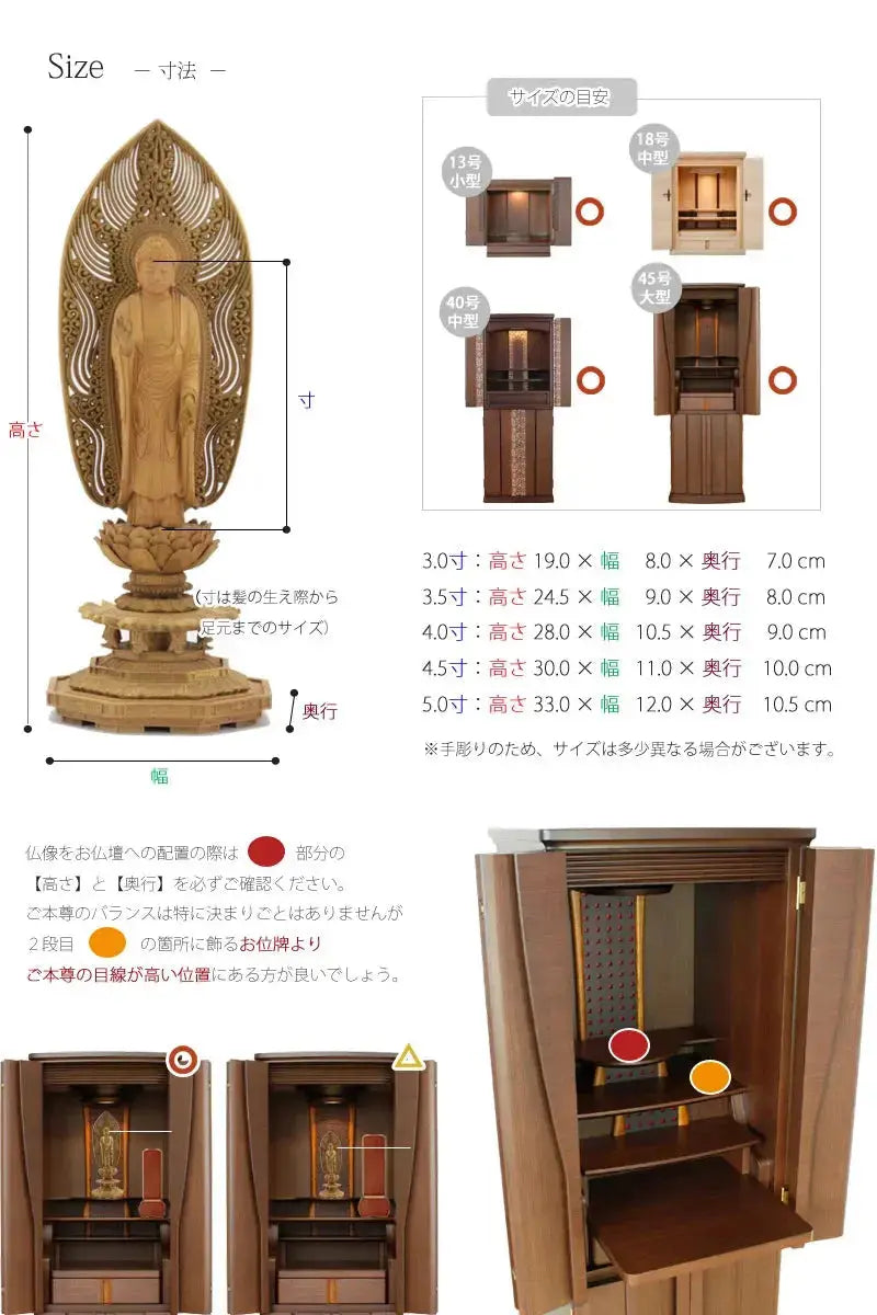 仏像の詳細サイズ・当仏像に合うお仏壇のサイズについて