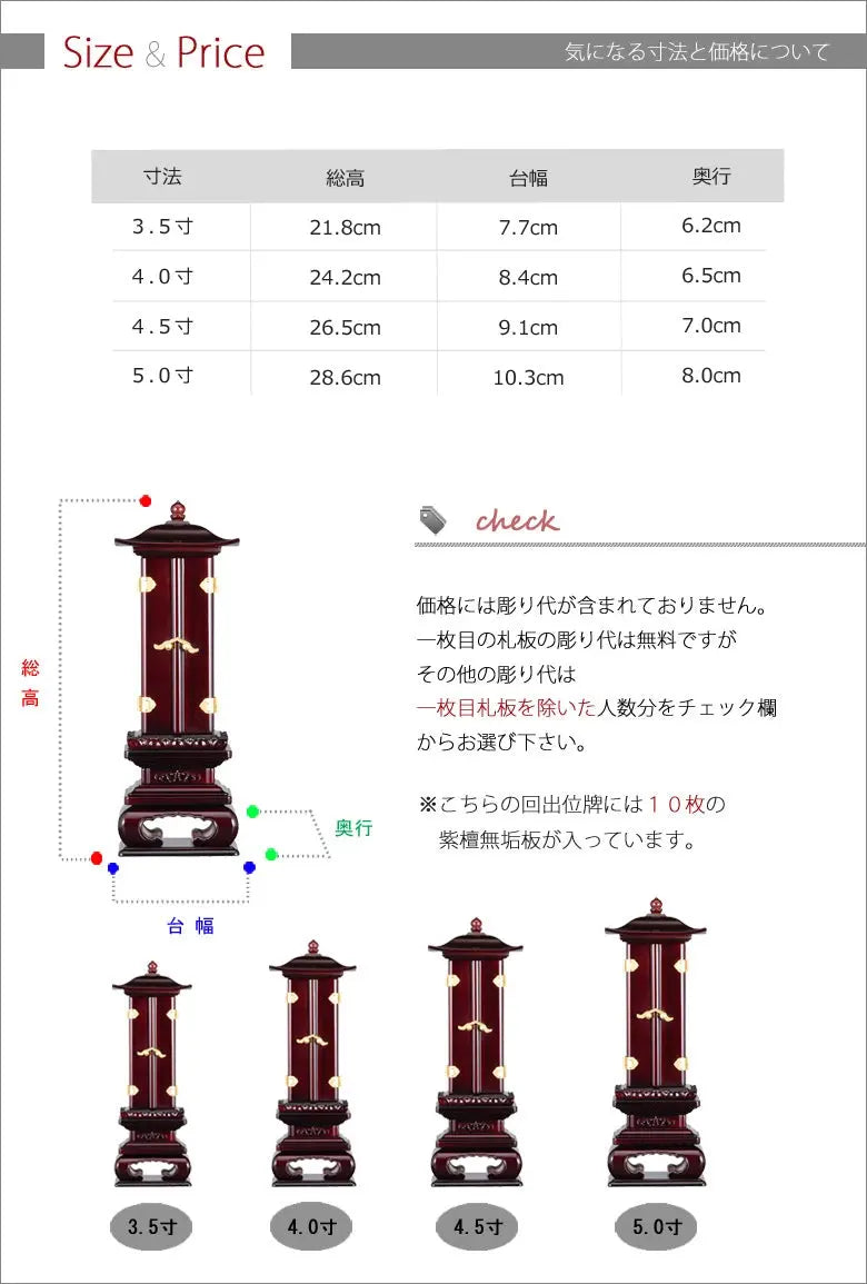 回出位牌 「反屋根回出」 紫檀 3.5寸～5.0寸の商品画像5枚目