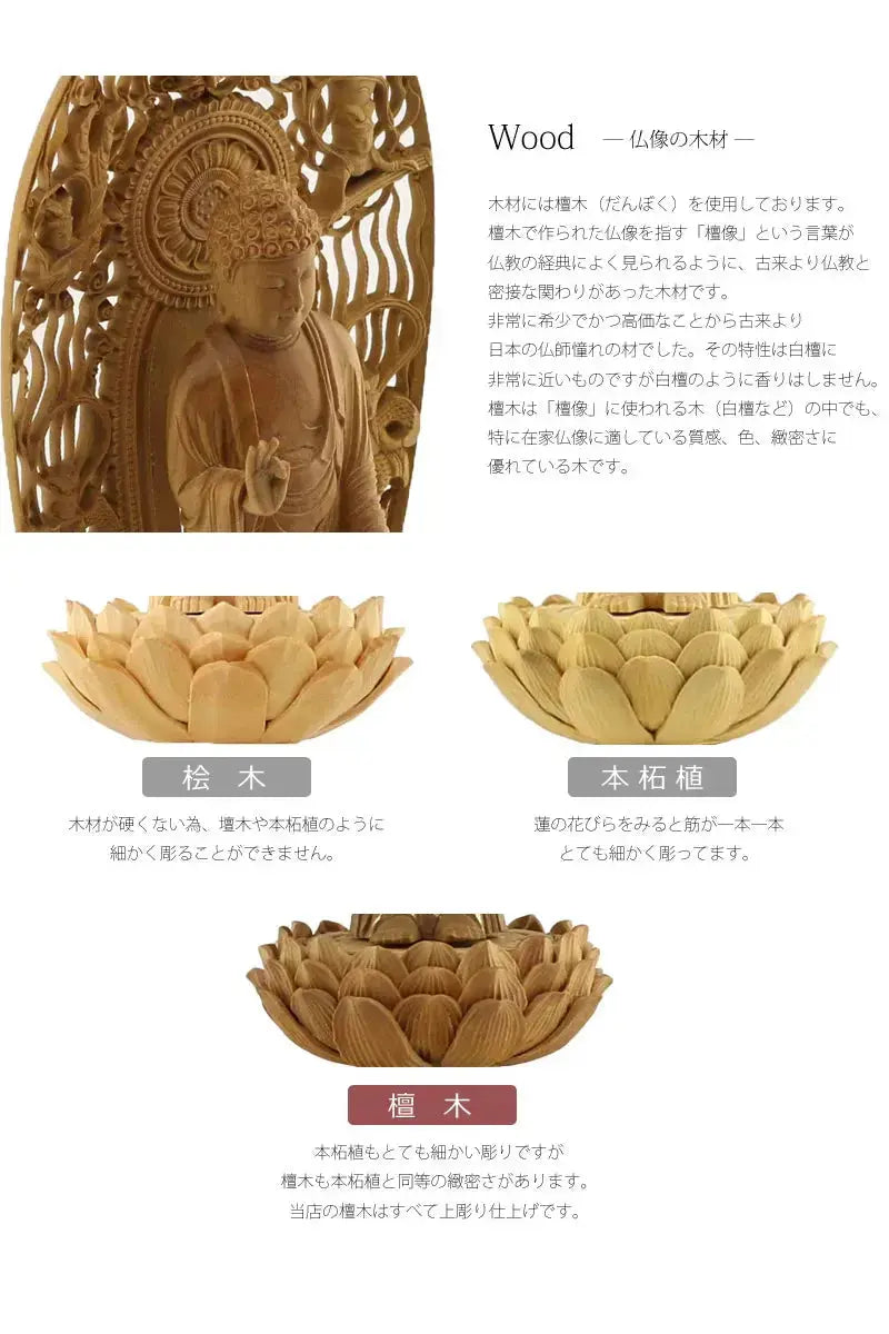 檀木仏像 八角台座 舟立弥陀 眼入り【浄土宗・時宗】の商品画像3枚目