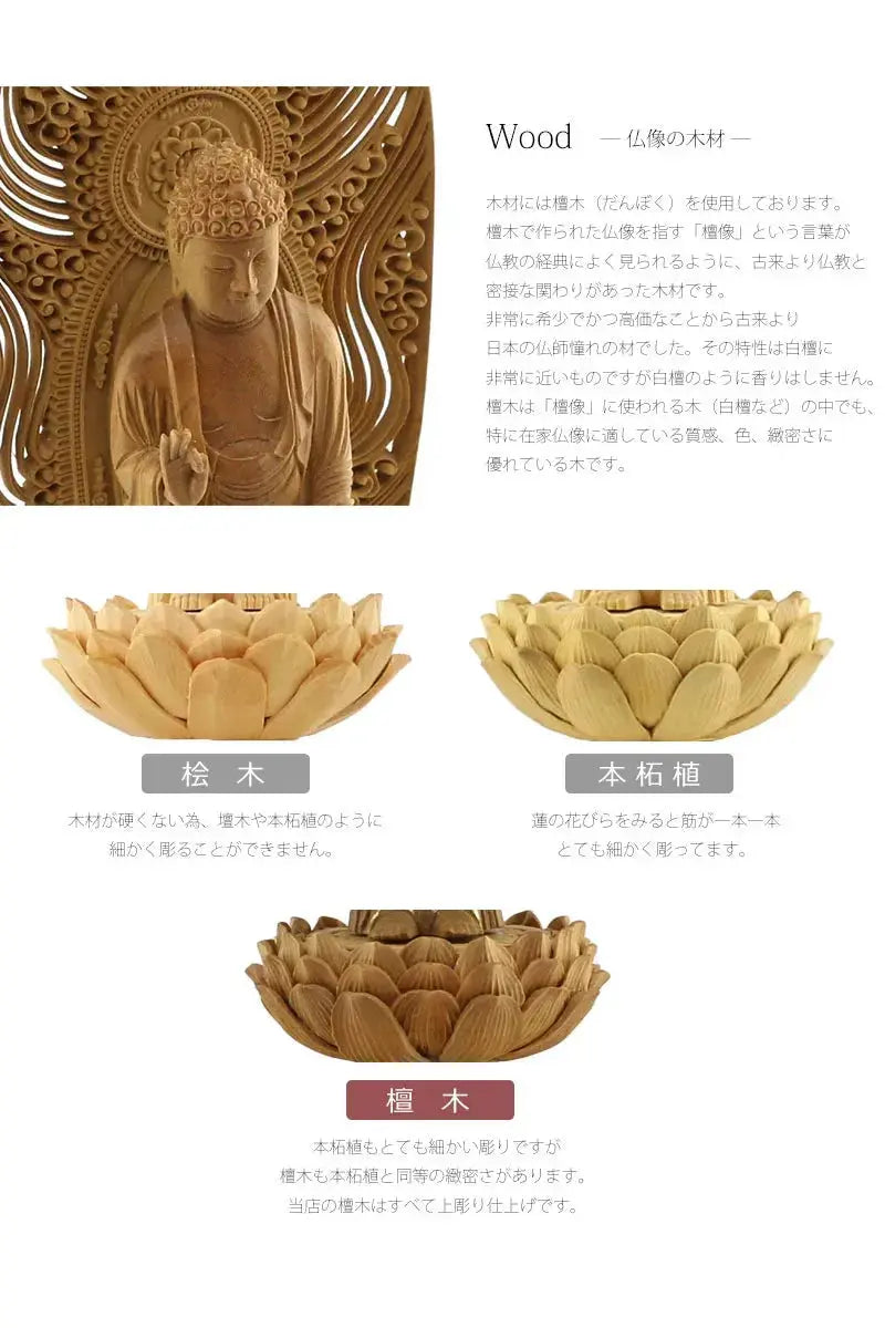 檀木仏像 六角鬼面麒麟台座 舟立弥陀 眼入り【浄土宗・時宗】の商品画像3枚目