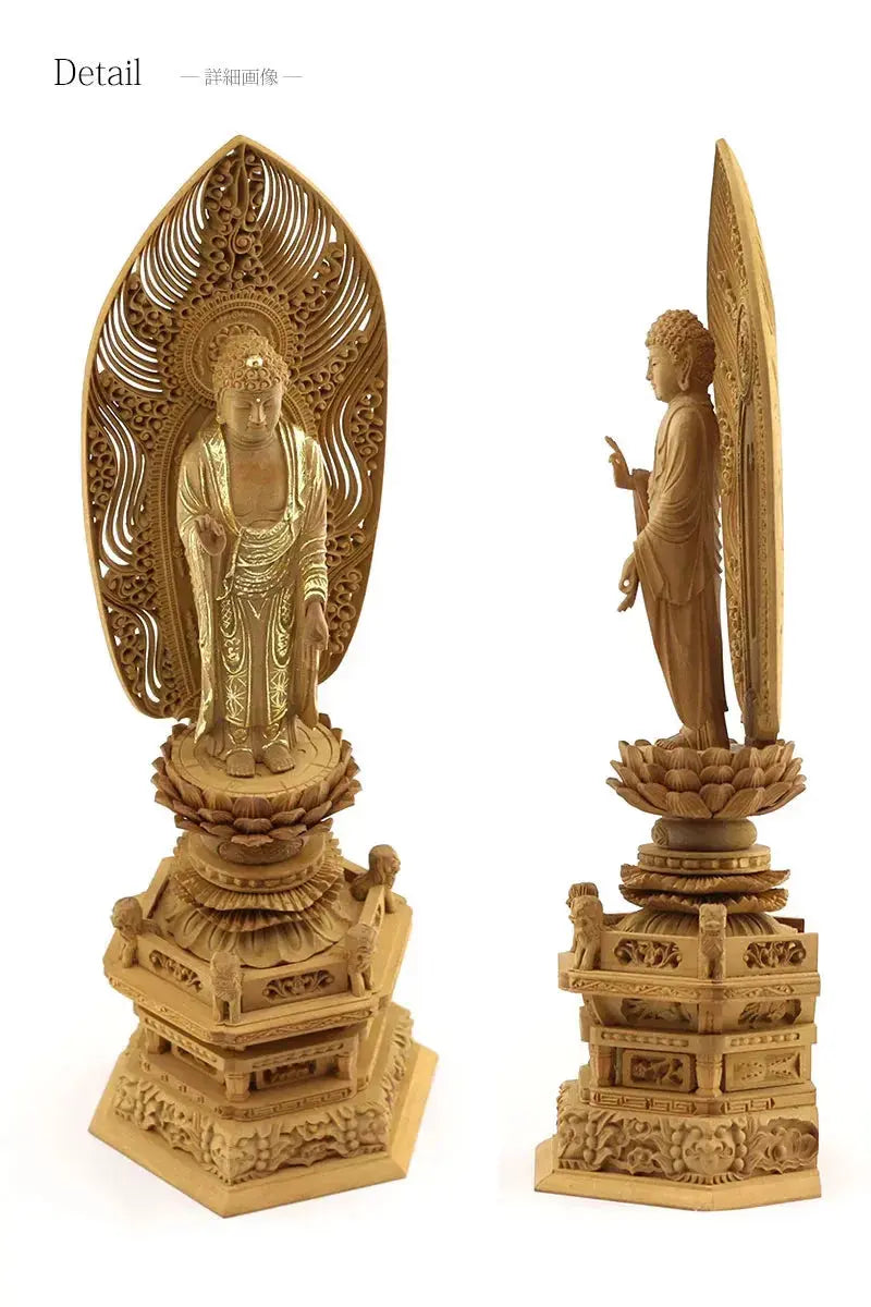 檀木仏像 六角鬼面麒麟台座 舟立弥陀 眼入り【浄土宗・時宗】の商品画像8枚目