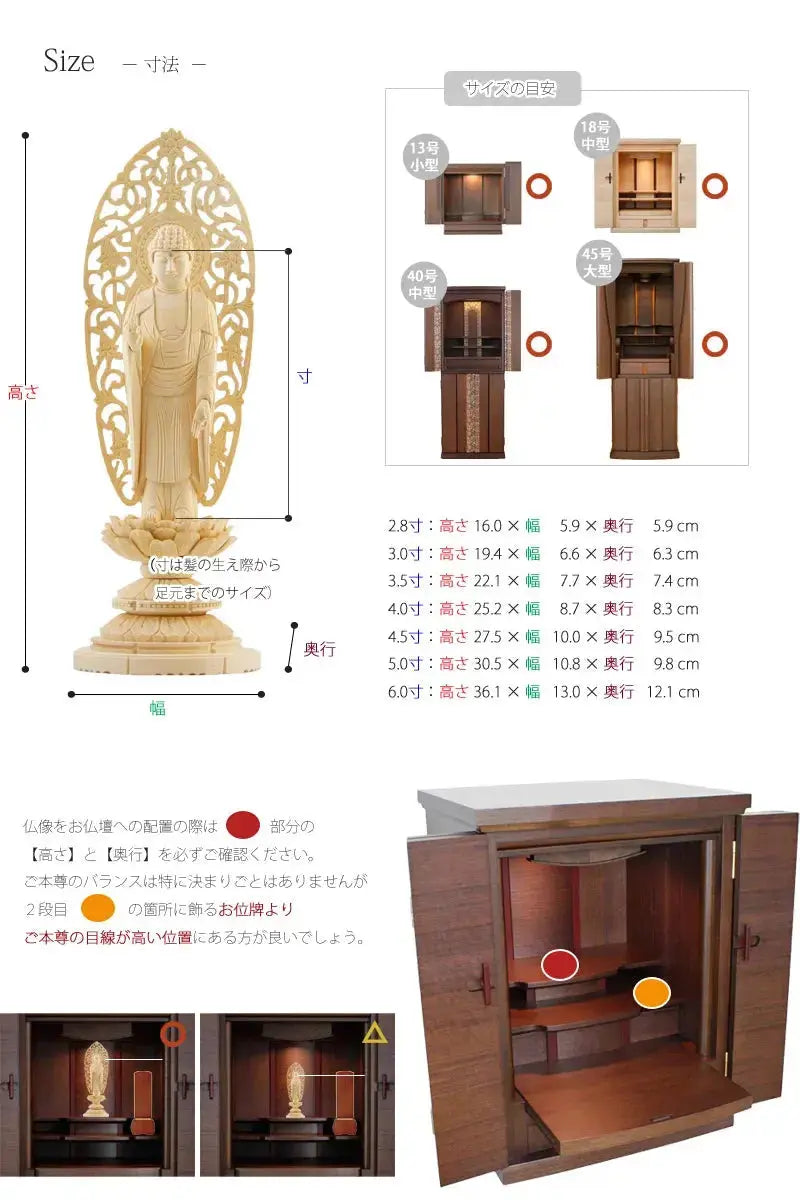 仏像の詳細サイズ・当仏像に合うお仏壇のサイズについて