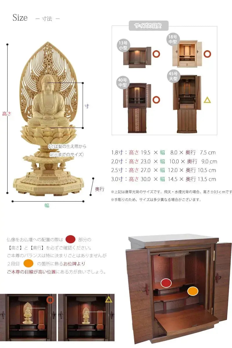 仏像の詳細サイズ・当仏像に合うお仏壇のサイズについて