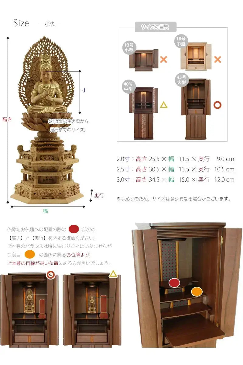 仏像の詳細サイズ・当仏像に合うお仏壇のサイズについて