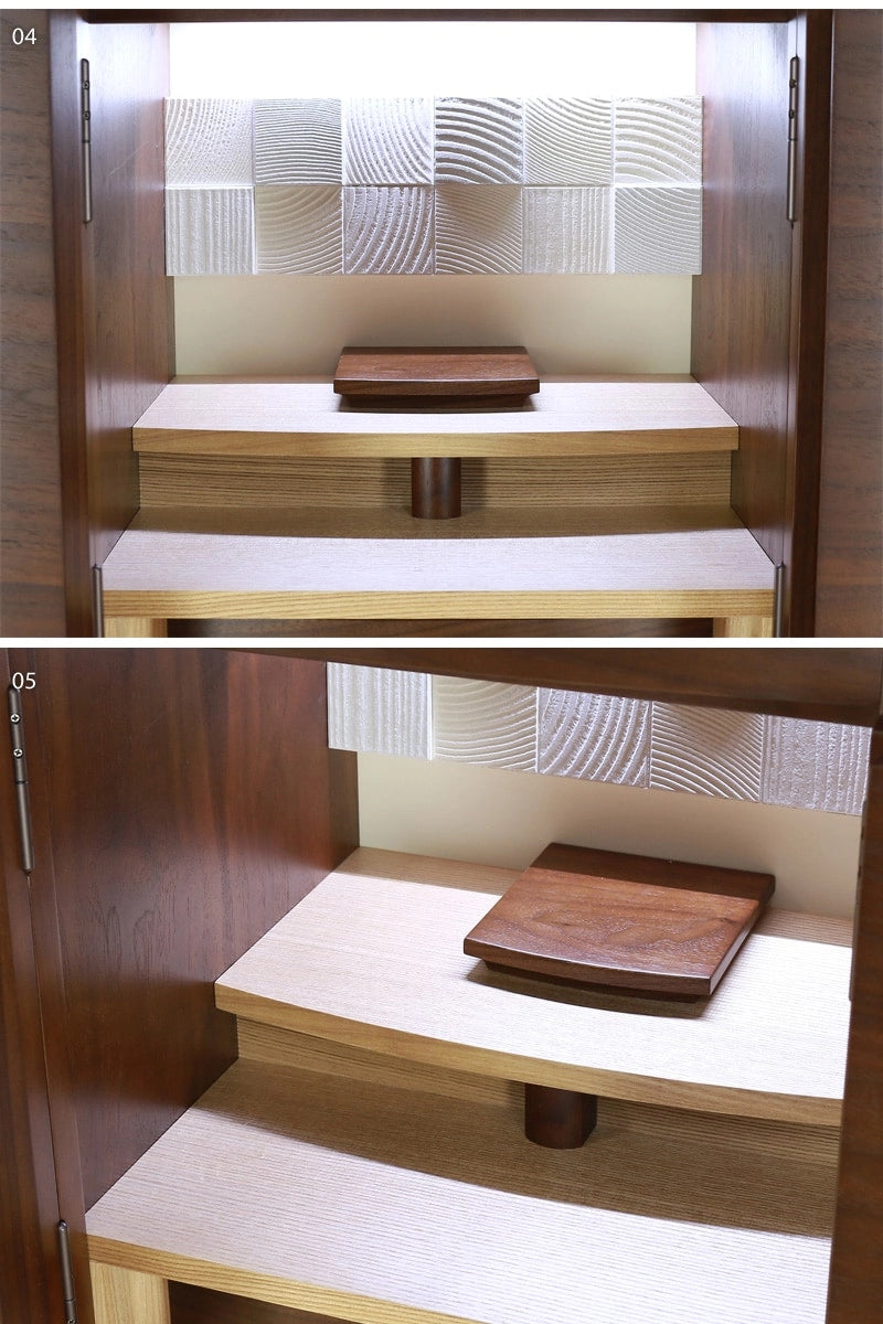 デザイナーズ仏壇 リスン ウォールナット・タモ 16号の中部詳細部分の拡大画像をご覧ください。