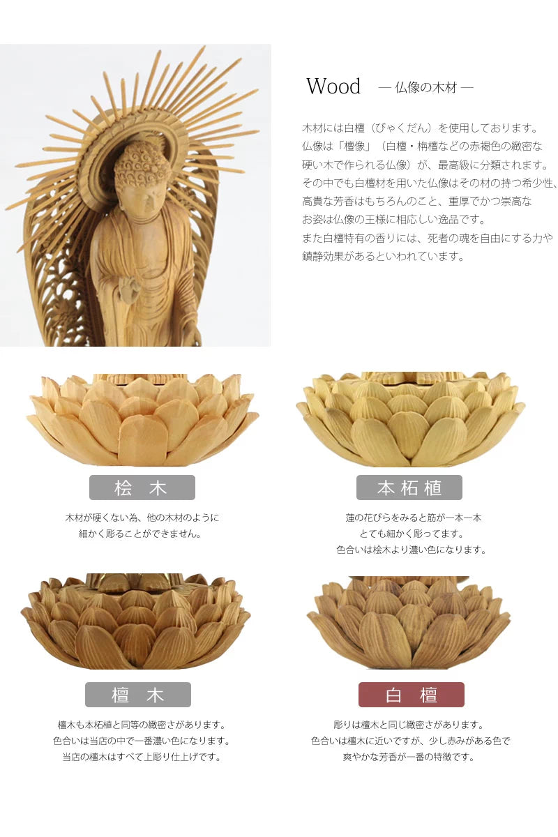 白檀仏像 六角台座 舟立弥陀 【浄土宗・時宗】の白檀の彫りについて