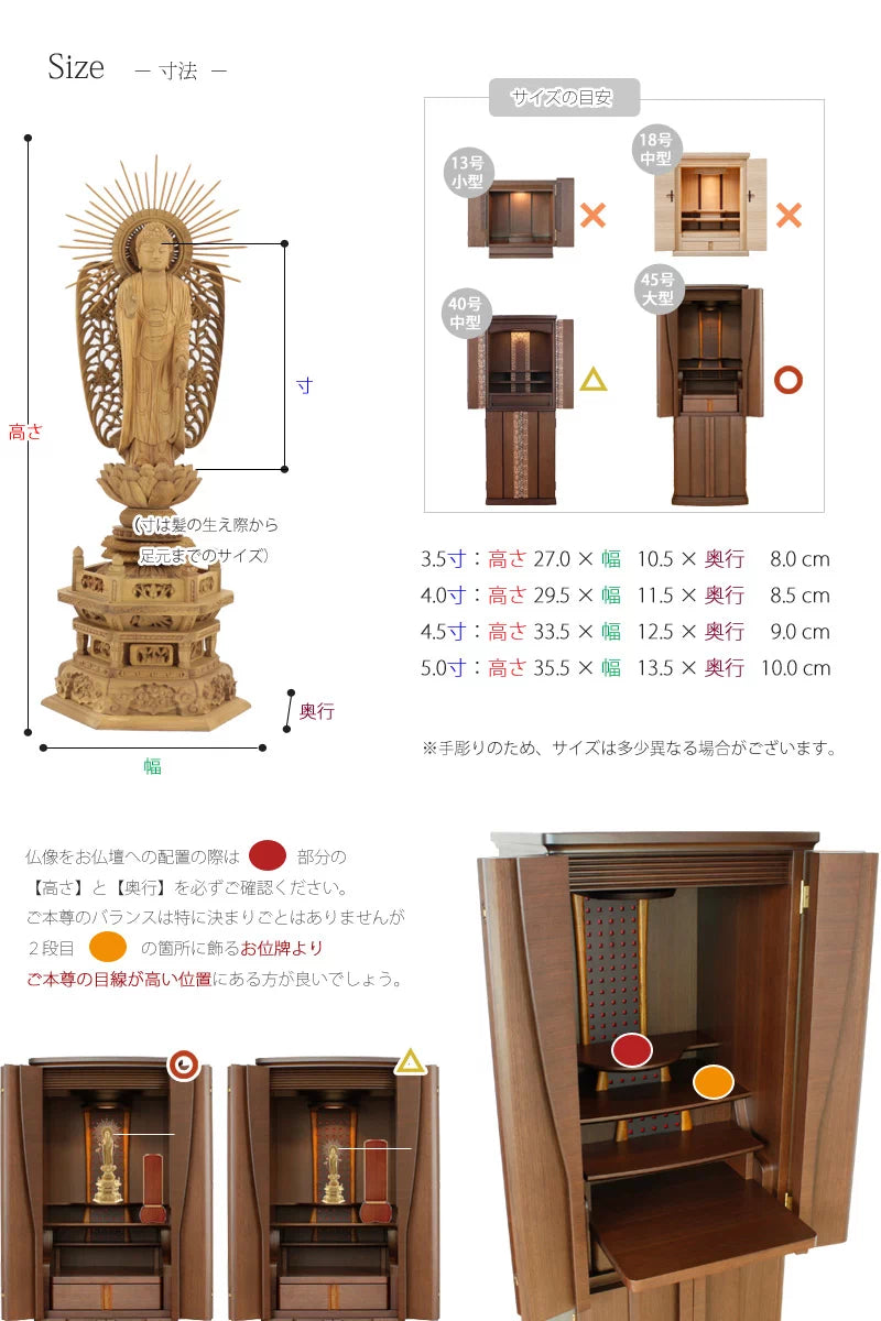仏像の詳細サイズ・当仏像に合うお仏壇のサイズについて