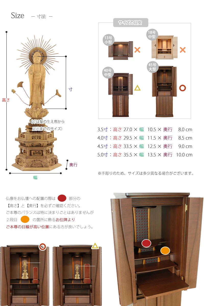 仏像の詳細サイズ・当仏像に合うお仏壇のサイズについて