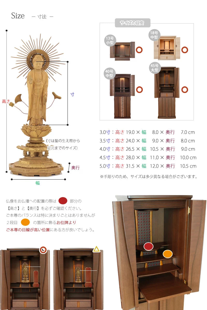 仏像の詳細サイズ・当仏像に合うお仏壇のサイズについて