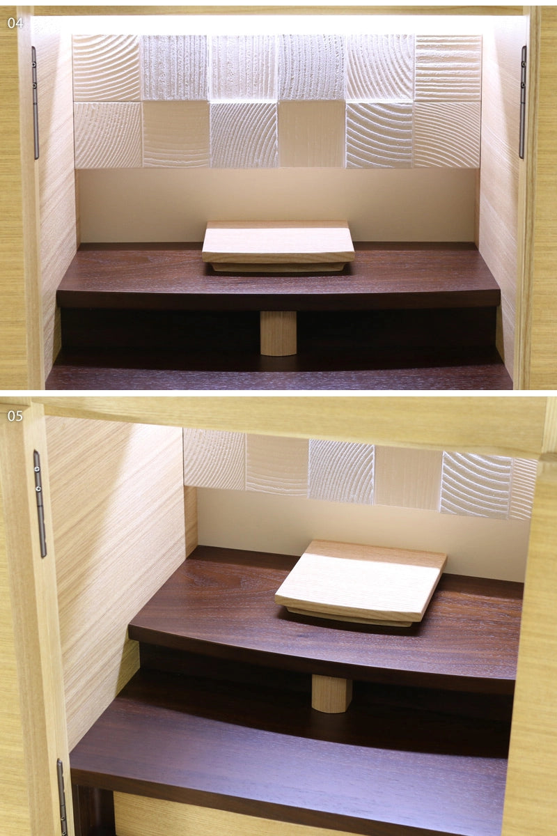 デザイナーズ仏壇 リスン タモ・ウォールナット 16号の中部詳細部分の拡大画像をご覧ください。