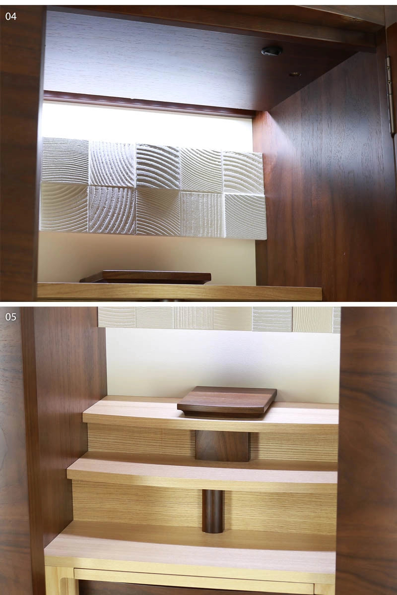 デザイナーズ仏壇 リスン ウォールナット・タモ フロアタイプの中部詳細部分の拡大画像をご覧ください。