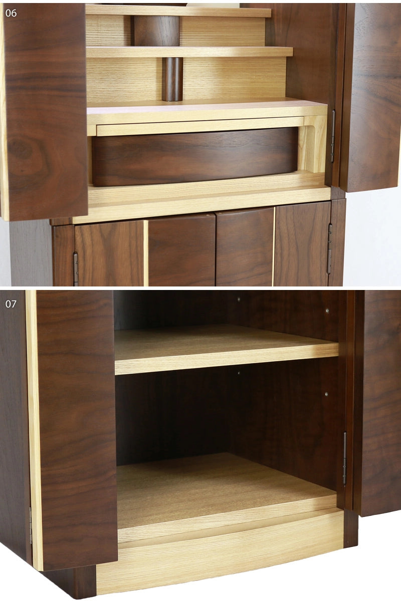 デザイナーズ仏壇 リスン ウォールナット・タモ フロアタイプの詳細部分の下部拡大画像をご覧ください。