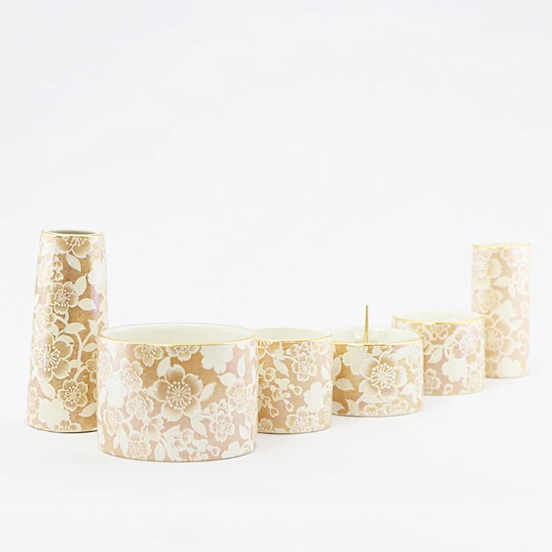 美濃焼仏具 花むすび 丸型香炉 シャンパンゴールドメイン画像01