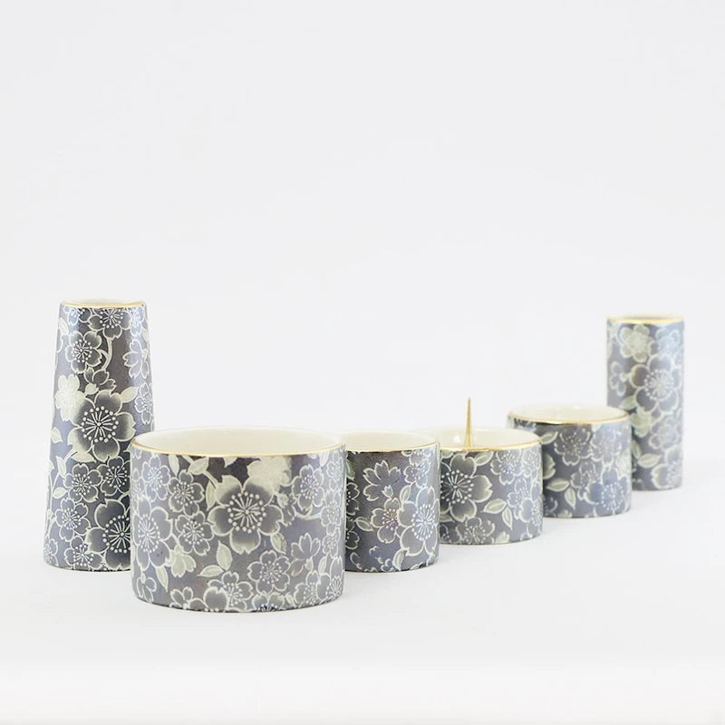 美濃焼仏具 花むすび 丸型香炉 ブラックパールメイン画像01