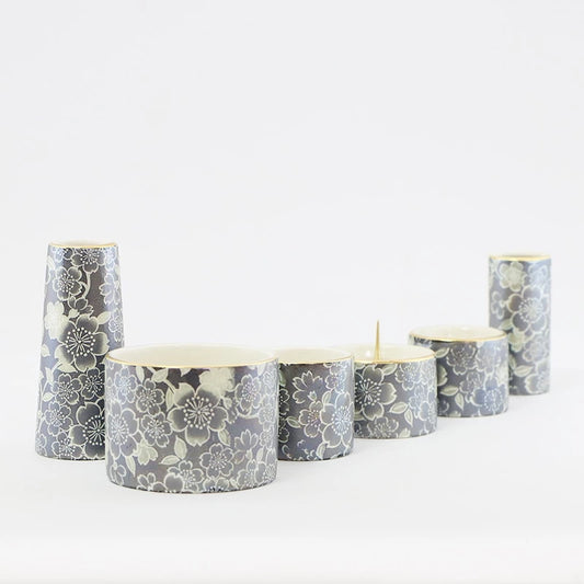 美濃焼仏具 花むすび 丸型香炉 ブラックパールメイン画像01