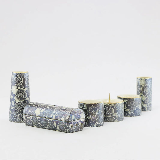 美濃焼仏具 花むすび 筒型香炉 ブラックパールメイン画像01