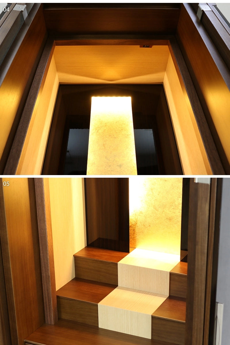 モダン仏壇 伝心 ウォールナット フロアタイプの詳細部分の中部拡大画像をご覧ください。