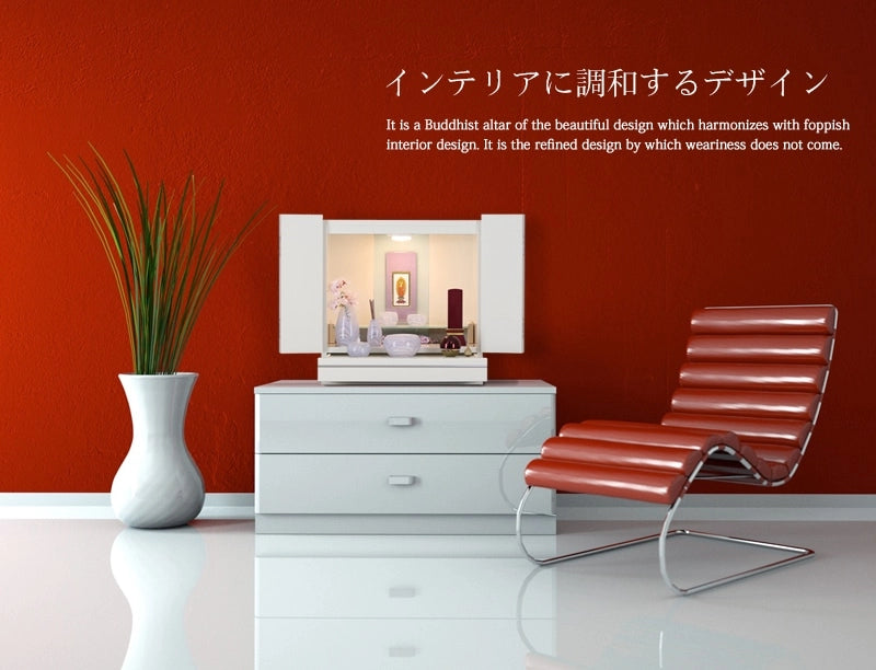 モダン仏壇 アンジュ ホワイト 15号のリビング設置時のメインイメージ