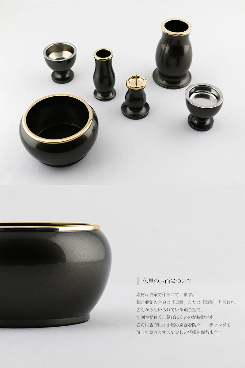 モダン仏具セット 「アルミムク」 シルバーグレー 仏具6点セットの商品画像2枚目