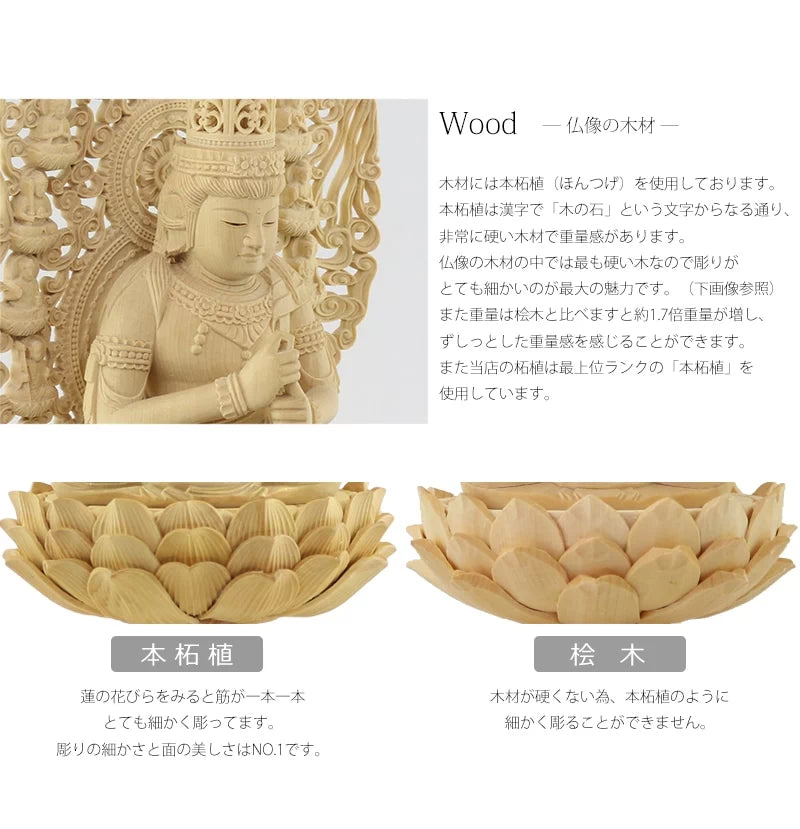 本柘植仏像 上彫り仕上げ 大日如来 十三仏光背 【真言宗】 | 本尊・脇