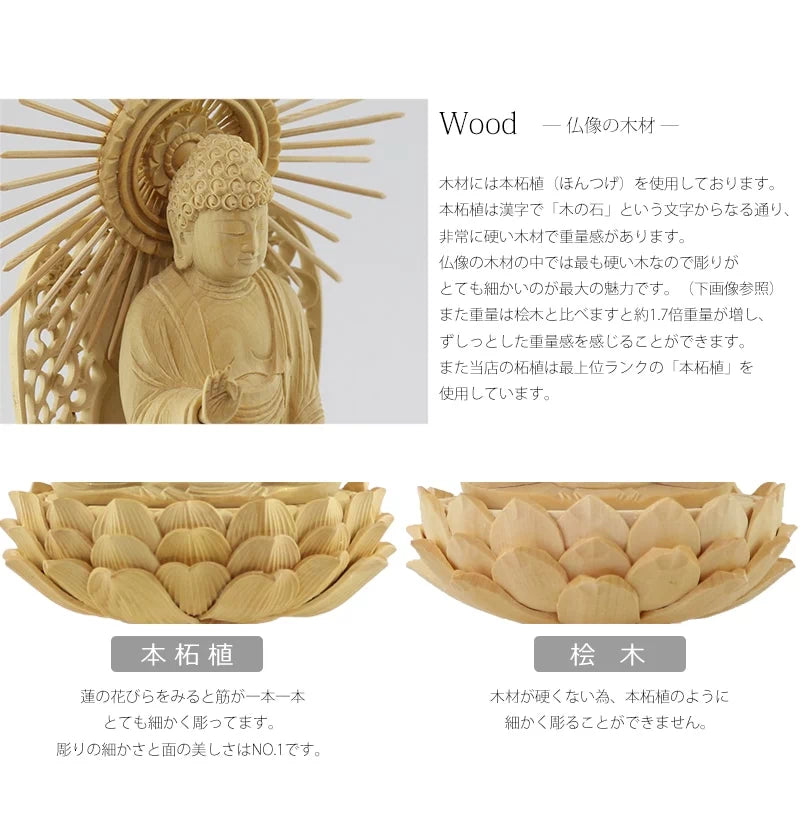 本柘植仏像 八角台座 西立弥陀【浄土真宗本願寺派】の木材について