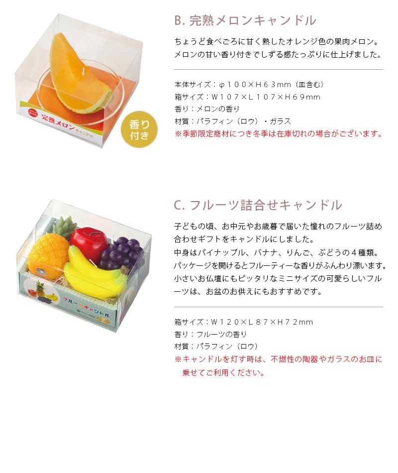 完熟メロンキャンドル・フルーツ詰合せキャンドルの商品詳細