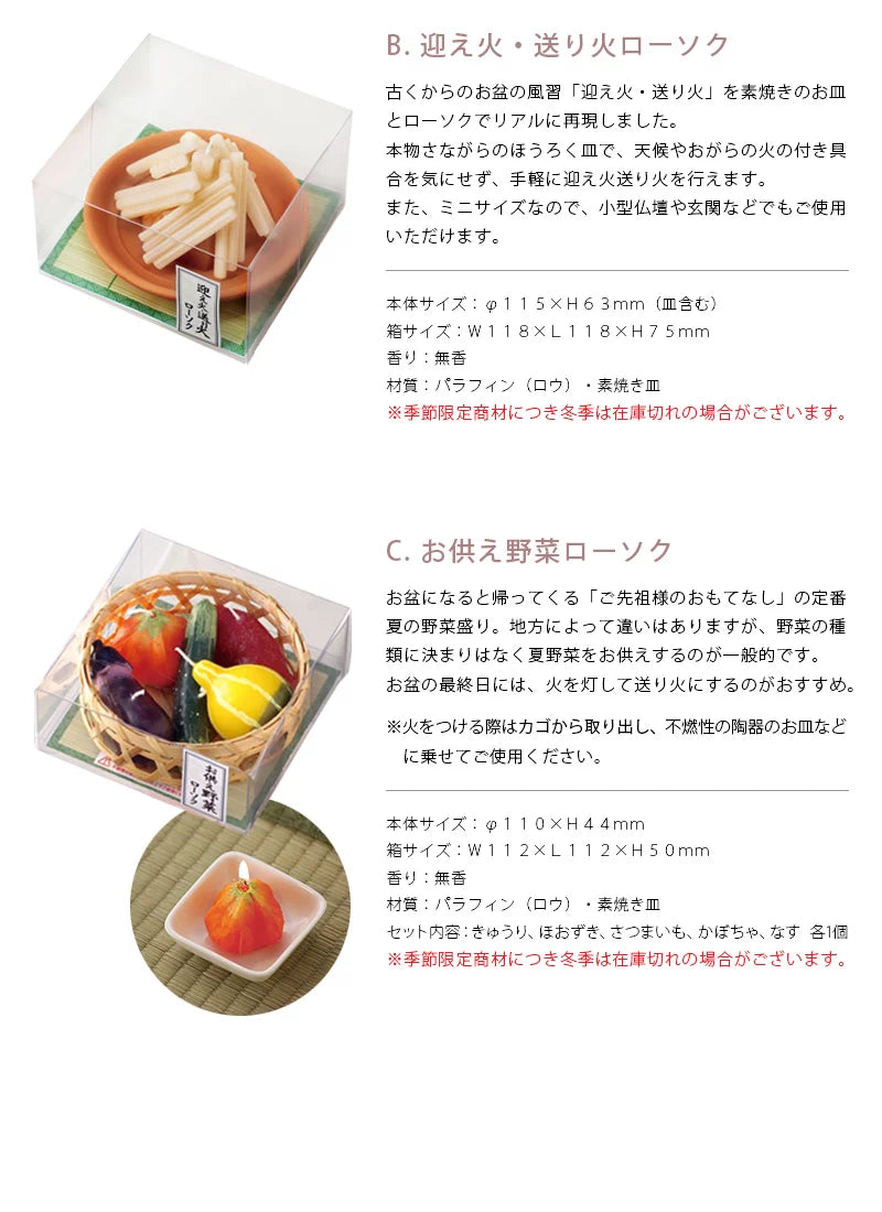 迎え火・送り火ローソク・お供え野菜ローソクの商品詳細２