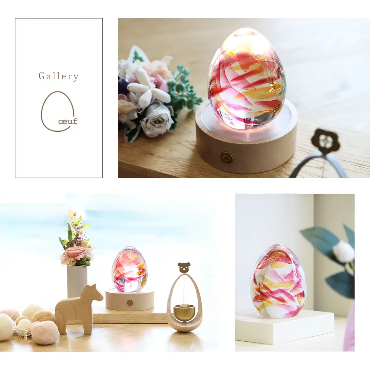 ガラス位牌「oeuf」ひなたピンク　イメージギャラリー