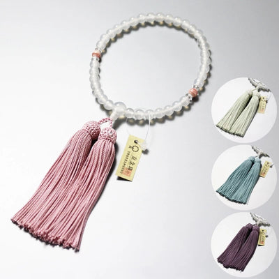 女性用略式念珠 白メノウ 水晶平切子メイン画像01