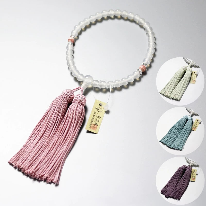 女性用略式念珠 白メノウ 水晶平切子メイン画像01