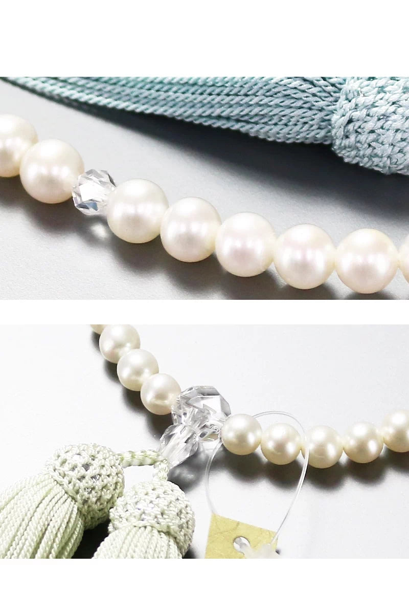 淡水真珠と優しい色の正絹房で、上品な印象の念珠に仕上がりました。