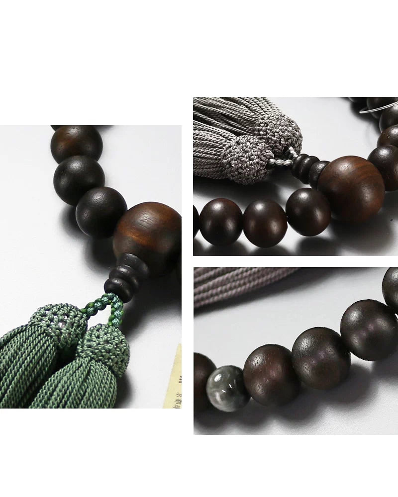 縞黒檀とイーグルアイで、男性らしい落ち着いた印象の念珠に仕上がりました。