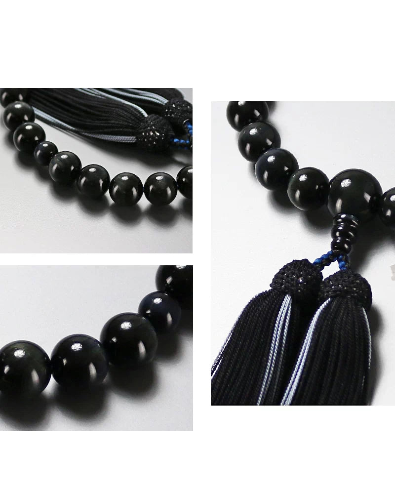 アクセントのある正絹房でシックな印象の念珠に仕上がりました。