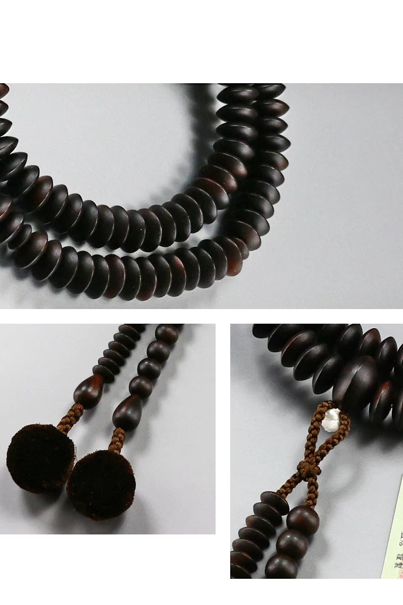 縞模様の木目が特徴的で男性らしいどっしりと重厚感のある印象の数珠に仕上がりました。