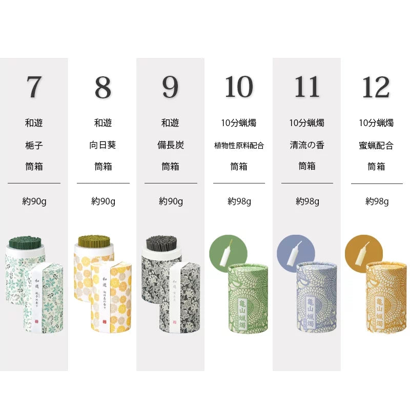 お線香の和遊シリーズとミニローソクの一覧