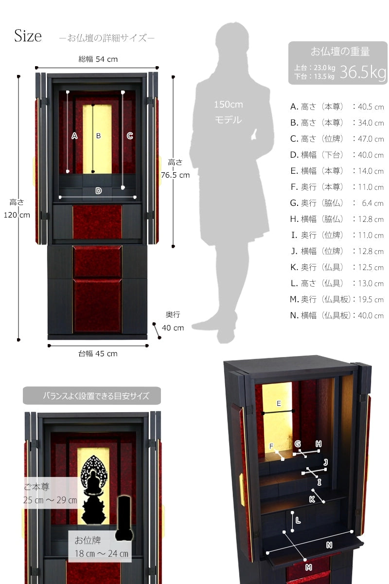 サイズ表・重量・本尊の目安サイズの詳細画像