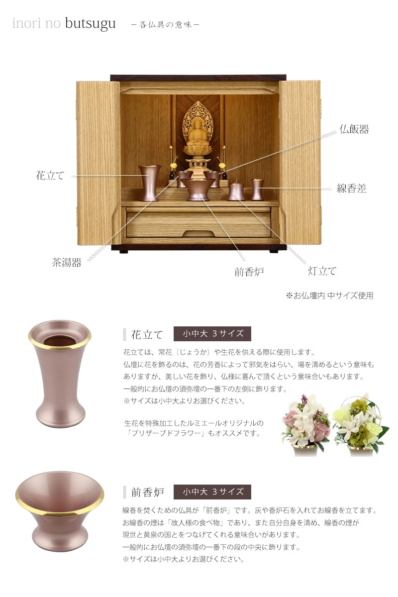 モダン仏具セット カヌレ ピンク 各仏具の説明。