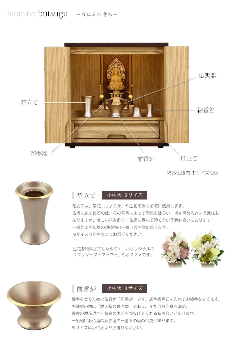 モダン仏具セット カヌレ ベージュ 各仏具の説明。