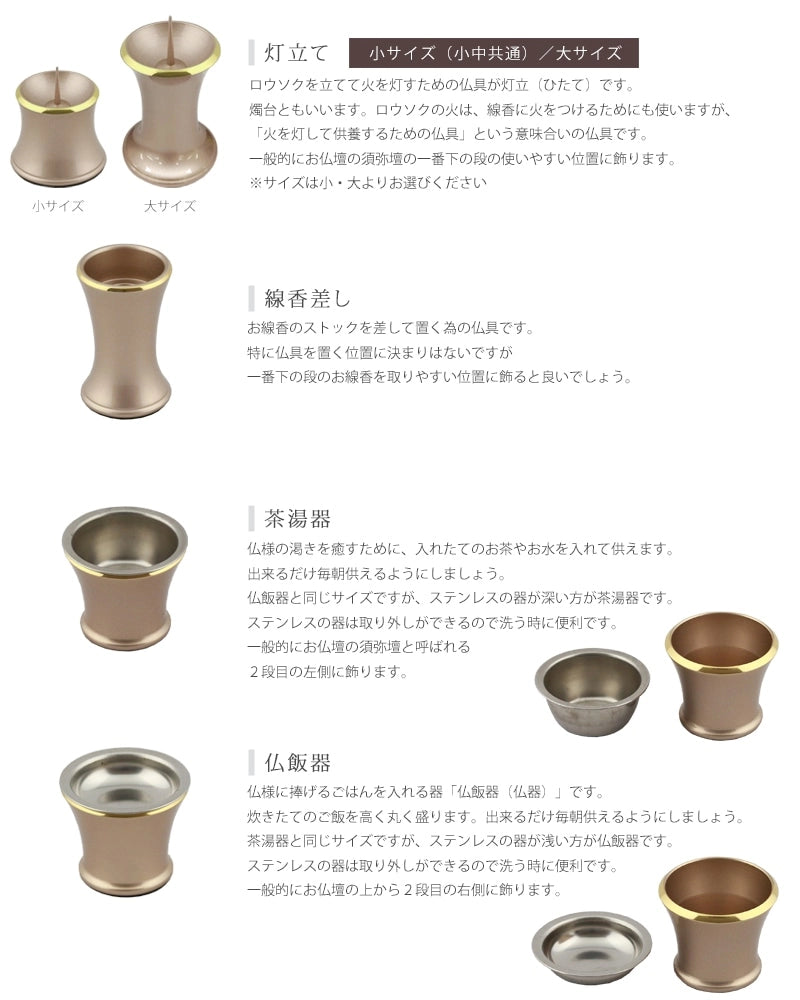 モダン仏具セット カヌレ ベージュ 各仏具の説明。