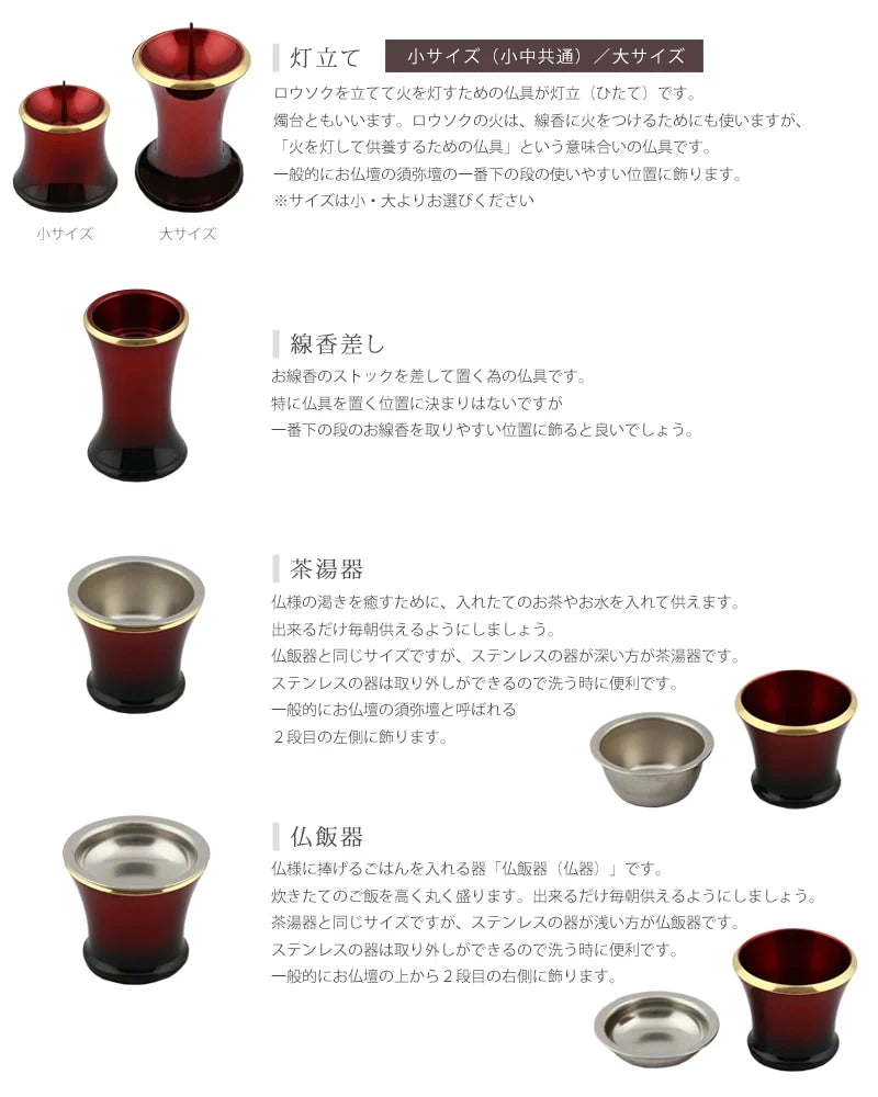 モダン仏具セット カヌレ ワイン 各仏具の説明。